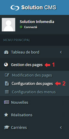 menu principal de Solution CMS